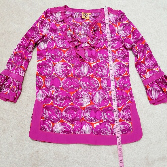 TORY BURCH Woman's Tunic Blouse Geometric Print Silk Blend 3/4 Sleeve Size 8 - Picture 8 of 11